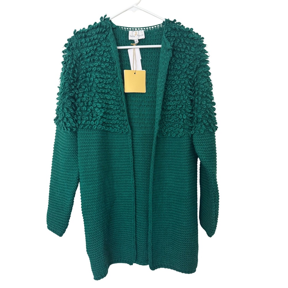 Belle France Knit Front Cardigan Made in Italy Evergreen Wool Mohair Acrylic NWT